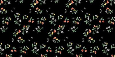 Beautiful floral pattern on black background. Ditsy chic flower. Find fill pattern on swacthes vector