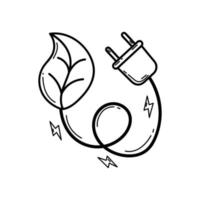 eco. Ecological icon. Plug socket with a leaf. Line icon. Green energy. Clean planet. vector