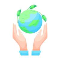 eco. Ecological icon. Earth. Hands holding the planet. Flat style. Green energy. Clean planet. vector