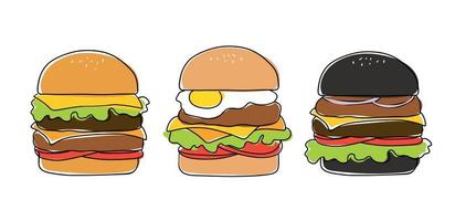 Vector hand drawn burgers. Fast food and unhealthy food isolated on white background. Cheeseburger icon for restaurant menu