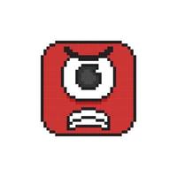 one eye red character with angry face in pixel art style vector