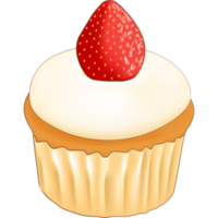 Bakery bread strawberry muffin cupcake with icing meringue png