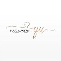 Initial QU feminine logo collections template. handwriting logo of initial signature, wedding, fashion, jewerly, boutique, floral and botanical with creative template for any company or business. vector