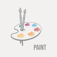 Sketch palette with brushes and paints drawn by hand on a light background. Vector