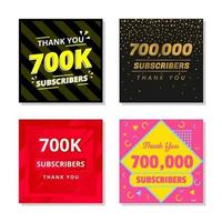 Thank you 700k subscribers set template vector. 700000 subscribers. 700k subscribers colorful design vector. thank you seven hundred thousand subscribers vector