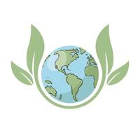 Planet earth icon with leaf protecting it. Save the world, eco-friendly symbol. Protect the environment. vector