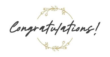 Congratulations lettering message with elegant golden frame. Congrats calligraphic quote. Hand drawn style calligraphy phrase. vector