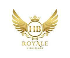 Golden Letter HB template logo Luxury gold letter with crown. Monogram alphabet . Beautiful royal initials letter. vector