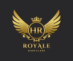 Golden Letter HR template logo Luxury gold letter with crown. Monogram alphabet . Beautiful royal initials letter. vector