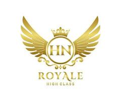 Golden Letter HN template logo Luxury gold letter with crown. Monogram alphabet . Beautiful royal initials letter. vector