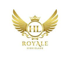 Golden Letter HL template logo Luxury gold letter with crown. Monogram alphabet . Beautiful royal initials letter. vector