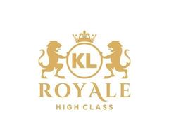 Golden Letter KL template logo Luxury gold letter with crown. Monogram alphabet . Beautiful royal initials letter. vector