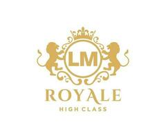 Golden Letter LM template logo Luxury gold letter with crown. Monogram alphabet . Beautiful royal initials letter. vector