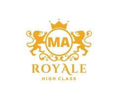 Golden Letter MA template logo Luxury gold letter with crown. Monogram alphabet . Beautiful royal initials letter. vector