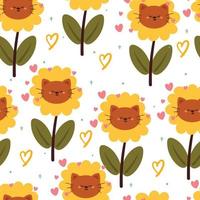 seamless pattern cartoon cat and flower. cute animal wallpaper for textile, gift wrap paper vector