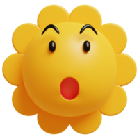 3D sun emoticon.Yellow face wow emoji. Surprised, shocked emoticon. Popular chat elements. png