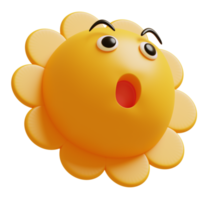 3D sun emoticon.Yellow face wow emoji. Surprised, shocked emoticon. Popular chat elements. png