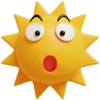 3D sun emoticon.Yellow face wow emoji. Surprised, shocked emoticon. Popular chat elements. png