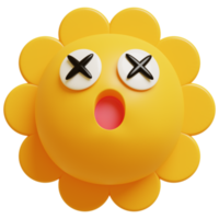 3D sun emoticon.Yellow face wow emoji. Surprised, shocked emoticon. Popular chat elements. png