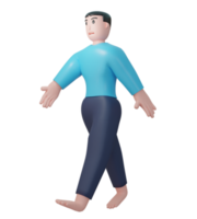 3D cartoon man walking casually. Illustration of a man walking on a transparent background 3d rendering png