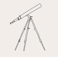 minimalista telescopio línea arte, Ciencias contorno dibujo, astronomía sencillo bosquejo, vector ilustración