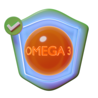 The vitamins your body needs concept, 3d protect your health with omega 3 fatty acids, shield icon, checkmark isolated. 3d render illustration png