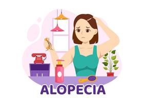 Alopecia Illustration with Hair Loss Autoimmune Medical Disease and Baldness in Healthcare Flat Cartoon Hand Drawn Banner or Landing Page Templates vector