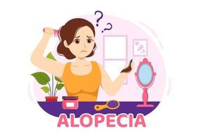 Alopecia Illustration with Hair Loss Autoimmune Medical Disease and Baldness in Healthcare Flat Cartoon Hand Drawn Banner or Landing Page Templates vector