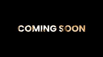 Coming Soon cinematic announcement golden text animation on black background. Promote advertising concept. video