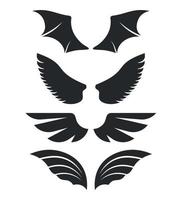 Set black wings and outline icons. Royalty Free Vector File.