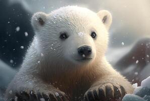 linda bebé polar oso en nieve invierno. generativo ai foto