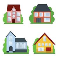 Townhouse cottage and various real estate modern and retro buildings icons simple black silhouette set isolated vector illustration