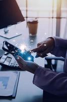 Digital transformation technology strategy, IoT, internet of things. transformation of ideas and the adoption of technology in business in the digital age, enhancing global business capabilities. Ai photo