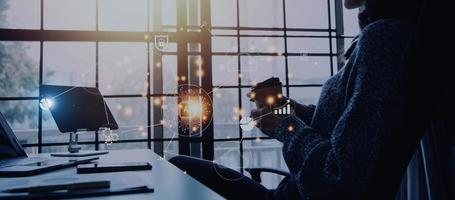 Digital transformation technology strategy, IoT, internet of things. transformation of ideas and the adoption of technology in business in the digital age, enhancing global business capabilities. Ai photo