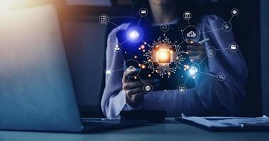 Digital transformation technology strategy, IoT, internet of things. transformation of ideas and the adoption of technology in business in the digital age, enhancing global business capabilities. Ai photo