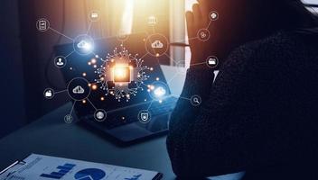 Digital transformation technology strategy, IoT, internet of things. transformation of ideas and the adoption of technology in business in the digital age, enhancing global business capabilities. Ai photo