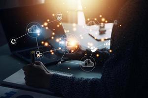 Digital transformation technology strategy, IoT, internet of things. transformation of ideas and the adoption of technology in business in the digital age, enhancing global business capabilities. Ai photo
