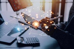 Digital transformation technology strategy, IoT, internet of things. transformation of ideas and the adoption of technology in business in the digital age, enhancing global business capabilities. Ai photo