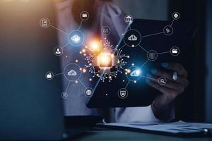 Digital transformation technology strategy, IoT, internet of things. transformation of ideas and the adoption of technology in business in the digital age, enhancing global business capabilities. Ai photo