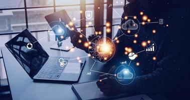 Digital transformation technology strategy, IoT, internet of things. transformation of ideas and the adoption of technology in business in the digital age, enhancing global business capabilities. Ai photo