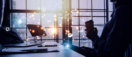 Digital transformation technology strategy, IoT, internet of things. transformation of ideas and the adoption of technology in business in the digital age, enhancing global business capabilities. Ai photo