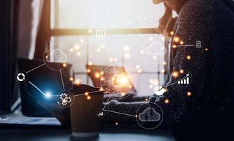 Digital transformation technology strategy, IoT, internet of things. transformation of ideas and the adoption of technology in business in the digital age, enhancing global business capabilities. Ai photo
