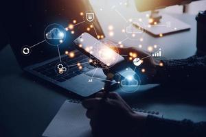 Digital transformation technology strategy, IoT, internet of things. transformation of ideas and the adoption of technology in business in the digital age, enhancing global business capabilities. Ai photo
