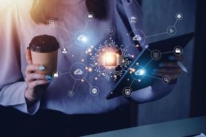 Digital transformation technology strategy, IoT, internet of things. transformation of ideas and the adoption of technology in business in the digital age, enhancing global business capabilities. Ai photo