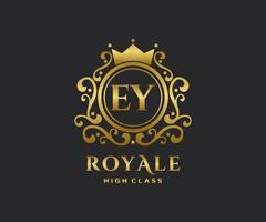 Golden Letter EY template logo Luxury gold letter with crown. Monogram alphabet . Beautiful royal initials letter. vector