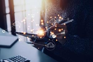Digital transformation technology strategy, IoT, internet of things. transformation of ideas and the adoption of technology in business in the digital age, enhancing global business capabilities. Ai photo