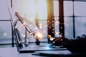 Digital transformation technology strategy, IoT, internet of things. transformation of ideas and the adoption of technology in business in the digital age, enhancing global business capabilities. Ai photo