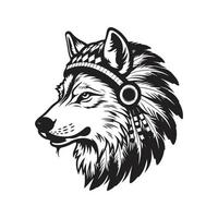 lobo indio, logo concepto negro y blanco color, mano dibujado ilustración vector