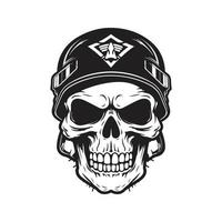 military skull, logo concept black and white color, hand drawn illustration vector