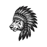wolf indian, logo concept black and white color, hand drawn illustration vector
